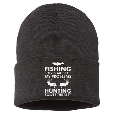 Funny Fishing And Hunting Gift Christmas Humor Hunter Cool Sustainable Knit Beanie