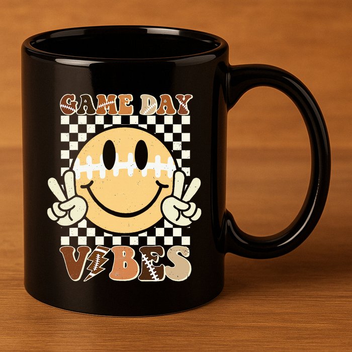 Funny Face American Football Game Day Vibes Sport 11oz C Handle Ceramic Mug