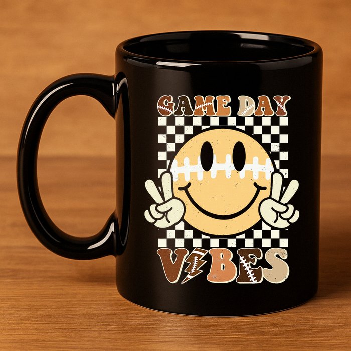 Funny Face American Football Game Day Vibes Sport 11oz C Handle Ceramic Mug