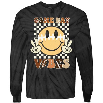 Funny Face American Football Game Day Vibes Sport Tie-Dye Long Sleeve Shirt