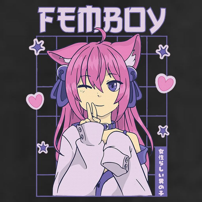 funny Femboy Anime Cute Little Femboy 7 Panel Mesh Trucker Snapback Hat