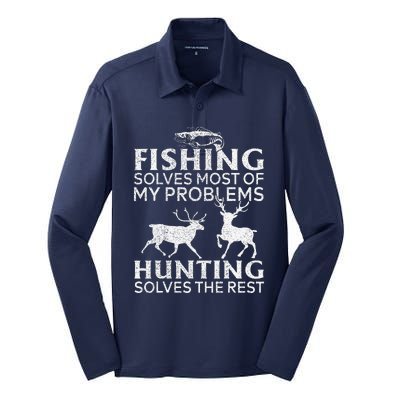 Funny Fishing And Hunting Gift Christmas Humor Hunter Cool X Silk Touch Performance Long Sleeve Polo