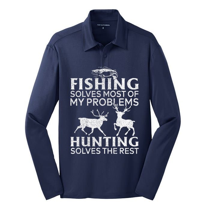 Funny Fishing And Hunting Gift Christmas Humor Hunter Cool X Silk Touch Performance Long Sleeve Polo