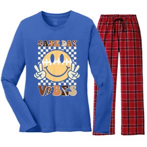 Funny Face American Football Game Day Vibes Sport Women's Long Sleeve Flannel Pajama Set 