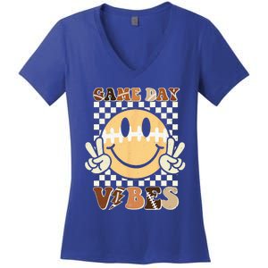 Funny Face American Football Game Day Vibes Sport Women's V-Neck T-Shirt