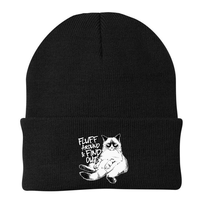 Funny Fluff Around And Find Out Grumpy Kitty Sarcastic Cat Knit Cap Winter Beanie