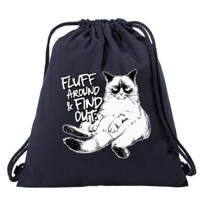 Funny Fluff Around And Find Out Grumpy Kitty Sarcastic Cat Drawstring Bag