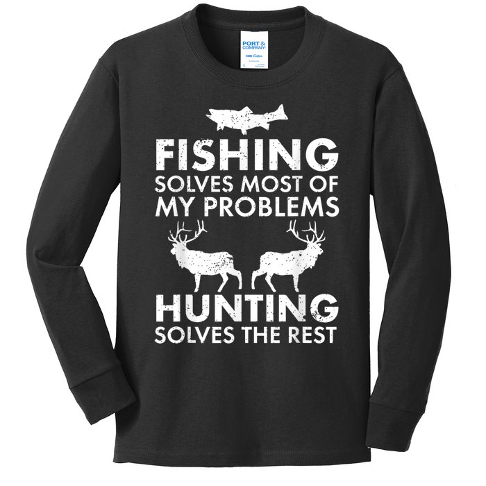 Funny Fishing And Hunting Gift Christmas Humor Hunter Cool Kids Long Sleeve Shirt