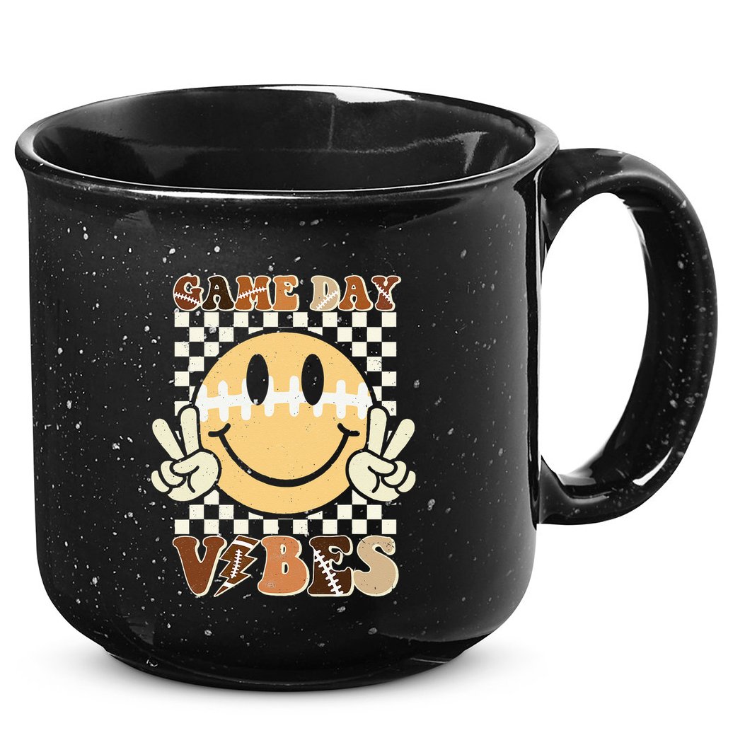 Funny Face American Football Game Day Vibes Sport Girl 15oz Campfire Ceramic Mug