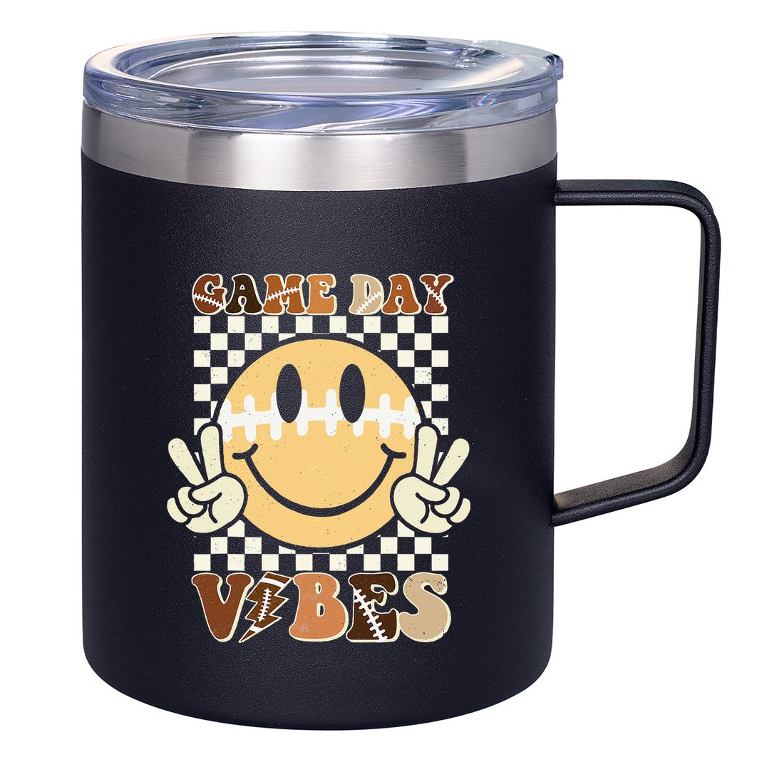 Funny Face American Football Game Day Vibes Sport Girl 12oz Stainless Steel Coffee Mug