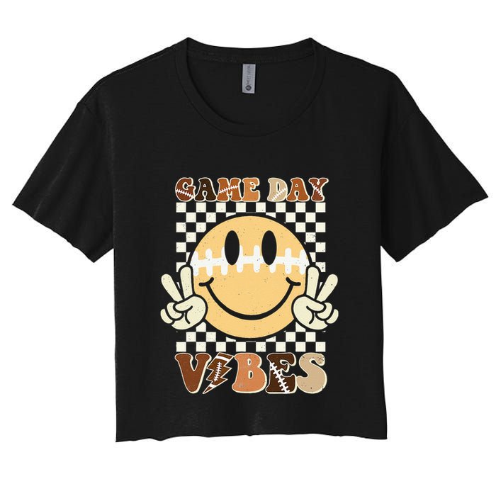 Funny Face American Football Game Day Vibes Sport Girl Women's Crop Top Tee
