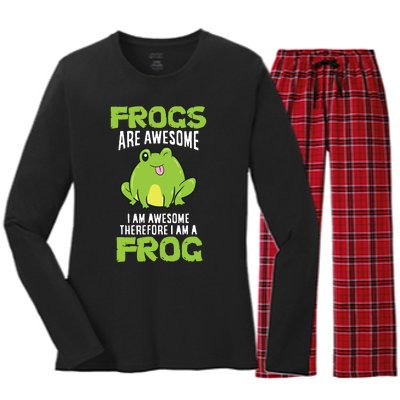 Funny Frogs Are Awesome I'm Awesome Therefore I'm Awesome Therefore I Am A Frog Women's Long Sleeve Flannel Pajama Set 