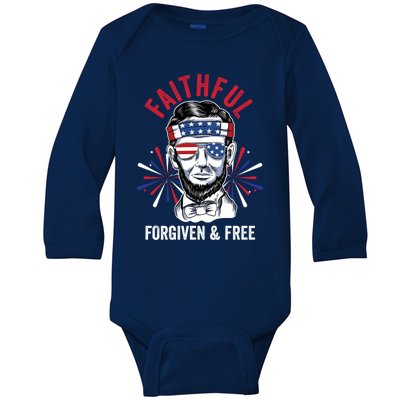 Faithful Forgiven And Free Fireworks Director Lincoln Gift Baby Long Sleeve Bodysuit