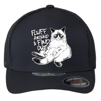 Funny Fluff Around And Find Out, Grumpy Kitty, Sarcastic Cat Flexfit Unipanel Trucker Cap