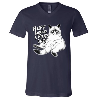 Funny Fluff Around And Find Out, Grumpy Kitty, Sarcastic Cat V-Neck T-Shirt