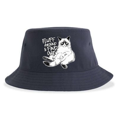 Funny Fluff Around And Find Out, Grumpy Kitty, Sarcastic Cat Sustainable Bucket Hat