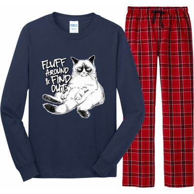 Funny Fluff Around And Find Out, Grumpy Kitty, Sarcastic Cat Long Sleeve Pajama Set