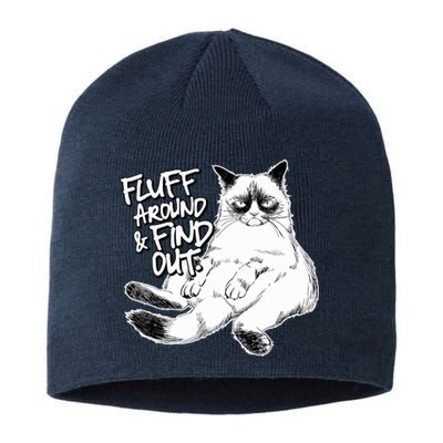 Funny Fluff Around And Find Out, Grumpy Kitty, Sarcastic Cat Sustainable Beanie