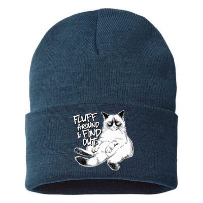 Funny Fluff Around And Find Out, Grumpy Kitty, Sarcastic Cat Sustainable Knit Beanie