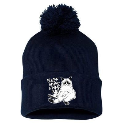 Funny Fluff Around And Find Out, Grumpy Kitty, Sarcastic Cat Pom Pom 12in Knit Beanie