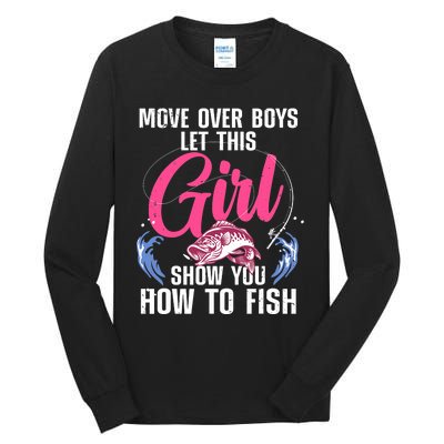 Funny Fishing Art For Girl Fishing Lover Fisherwoman Tall Long Sleeve T-Shirt