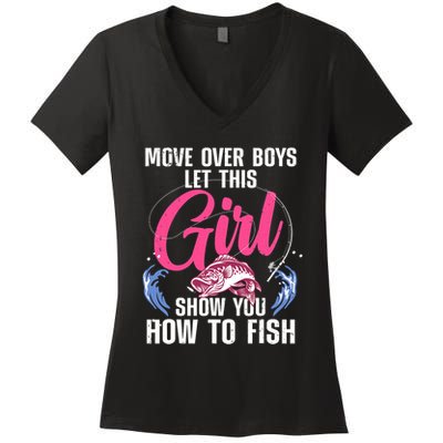 Funny Fishing Art For Girl Fishing Lover Fisherwoman Women's V-Neck T-Shirt