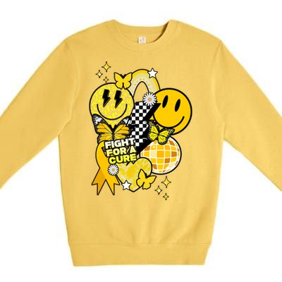 Fight For A Cure Retro Smile Face Childhood Cancer Premium Crewneck Sweatshirt