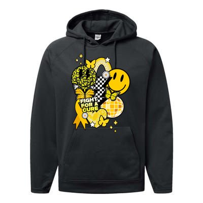 Fight For A Cure Retro Smile Face Childhood Cancer Performance Fleece Hoodie