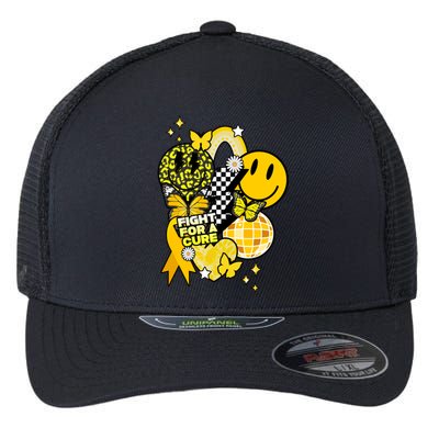 Fight For A Cure Retro Smile Face Childhood Cancer Flexfit Unipanel Trucker Cap