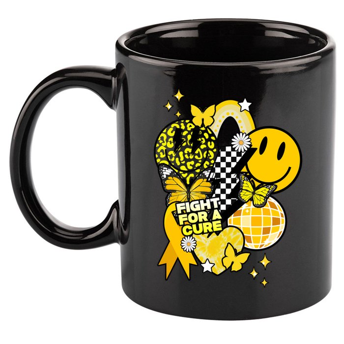 Fight For A Cure Retro Smile Face Childhood Cancer 11oz C Handle Ceramic Mug