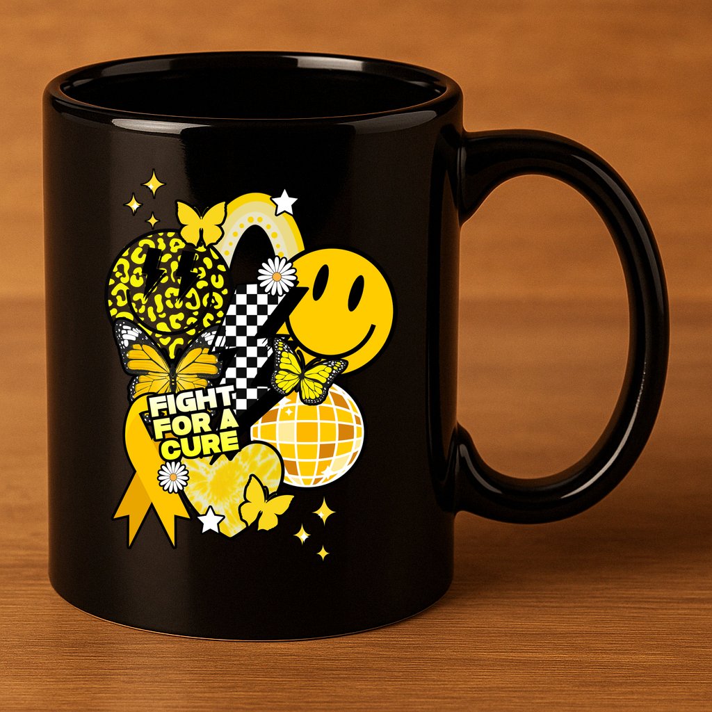 Fight For A Cure Retro Smile Face Childhood Cancer 11oz C Handle Ceramic Mug