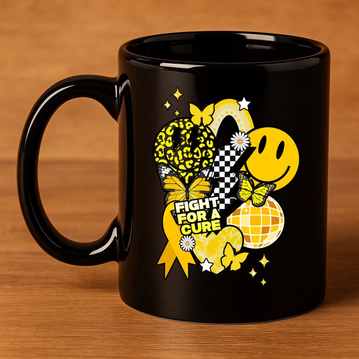 Fight For A Cure Retro Smile Face Childhood Cancer 11oz C Handle Ceramic Mug