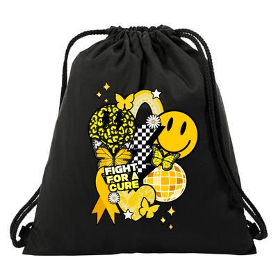 Fight For A Cure Retro Smile Face Childhood Cancer Drawstring Bag