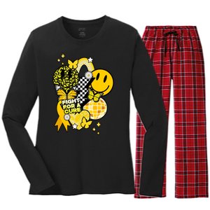 Fight For A Cure Retro Smile Face Childhood Cancer Women's Long Sleeve Flannel Pajama Set 