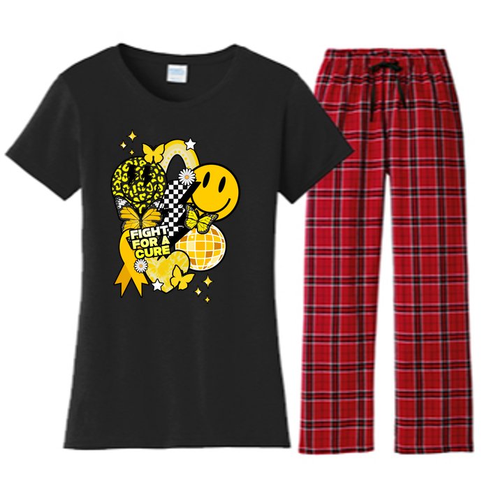 Fight For A Cure Retro Smile Face Childhood Cancer Women's Flannel Pajama Set