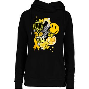 Fight For A Cure Retro Smile Face Childhood Cancer Womens Funnel Neck Pullover Hood