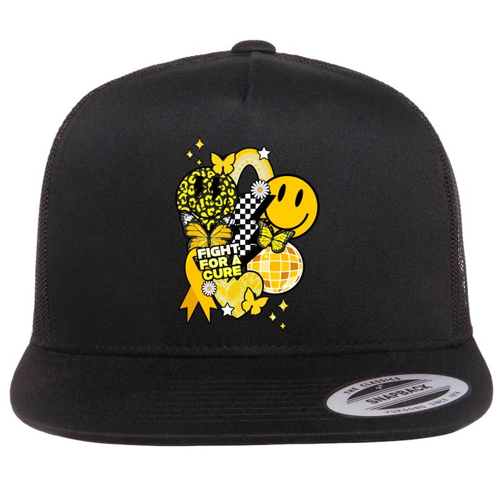 Fight For A Cure Retro Smile Face Childhood Cancer Flatbill Hat