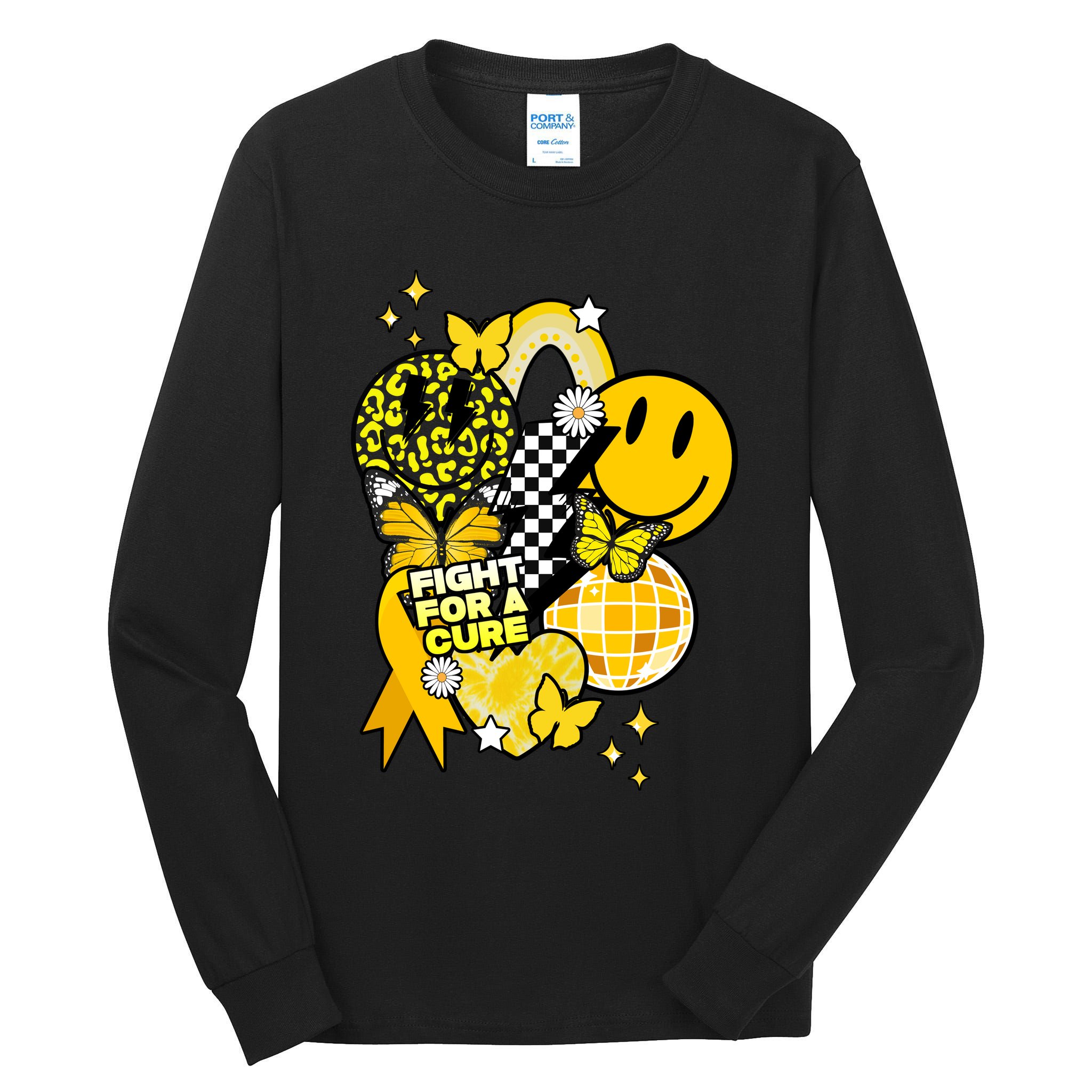 Fight For A Cure Retro Smile Face Childhood Cancer Tall Long Sleeve T-Shirt