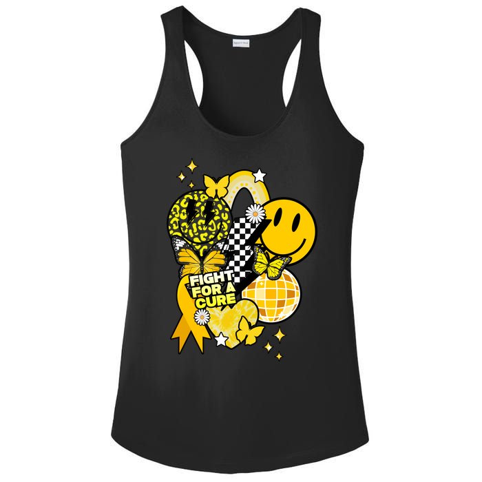 Fight For A Cure Retro Smile Face Childhood Cancer Ladies PosiCharge Competitor Racerback Tank