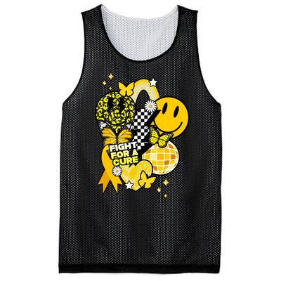 Fight For A Cure Retro Smile Face Childhood Cancer Mesh Reversible Basketball Jersey Tank