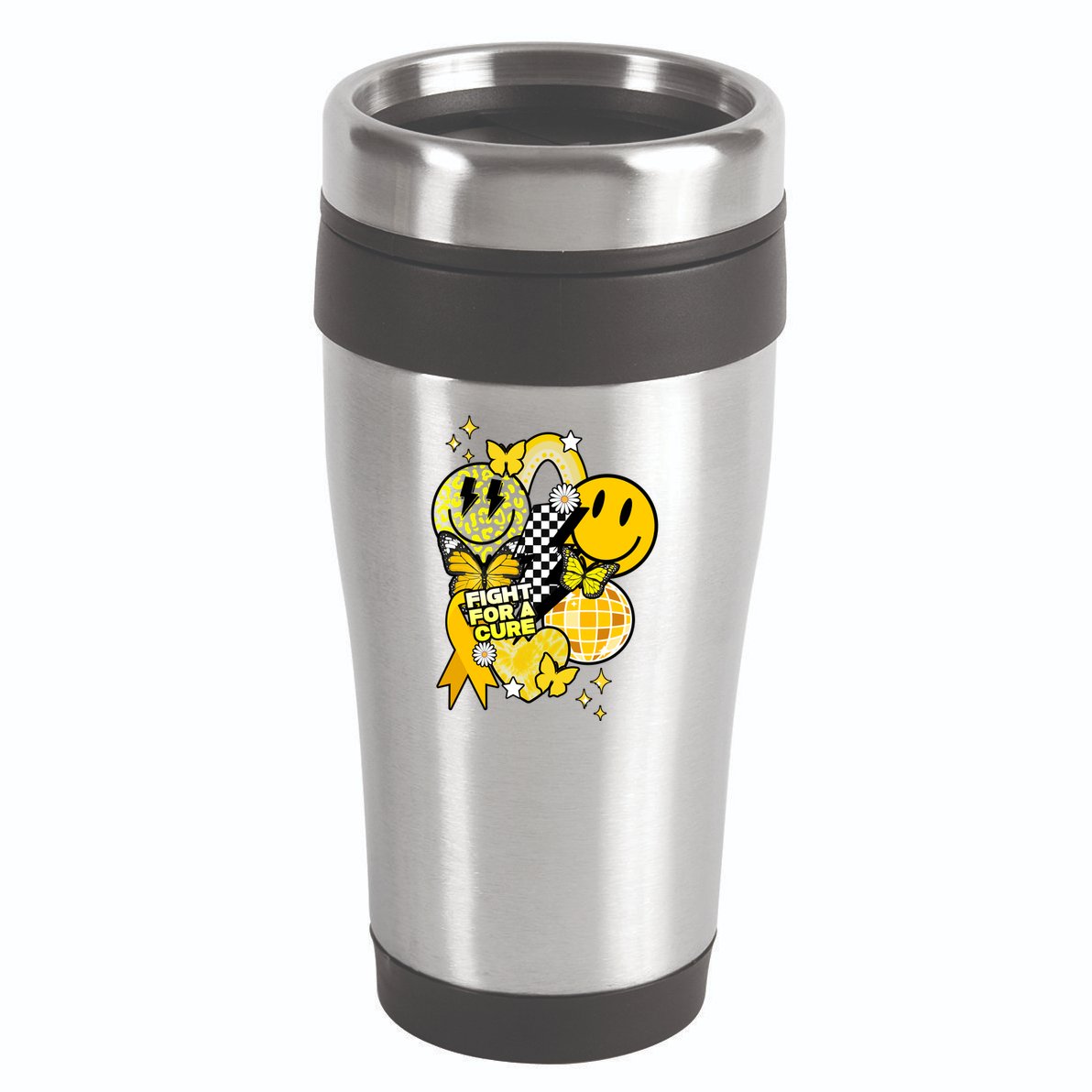 Fight For A Cure Retro Smile Face Childhood Cancer 16oz Travel Tumbler
