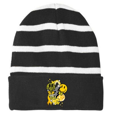 Fight For A Cure Retro Smile Face Childhood Cancer Striped Beanie with Solid Band