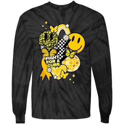 Fight For A Cure Retro Smile Face Childhood Cancer Tie-Dye Long Sleeve Shirt