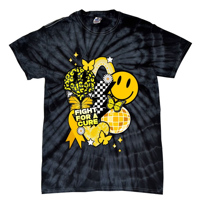 Fight For A Cure Retro Smile Face Childhood Cancer Tie-Dye T-Shirt