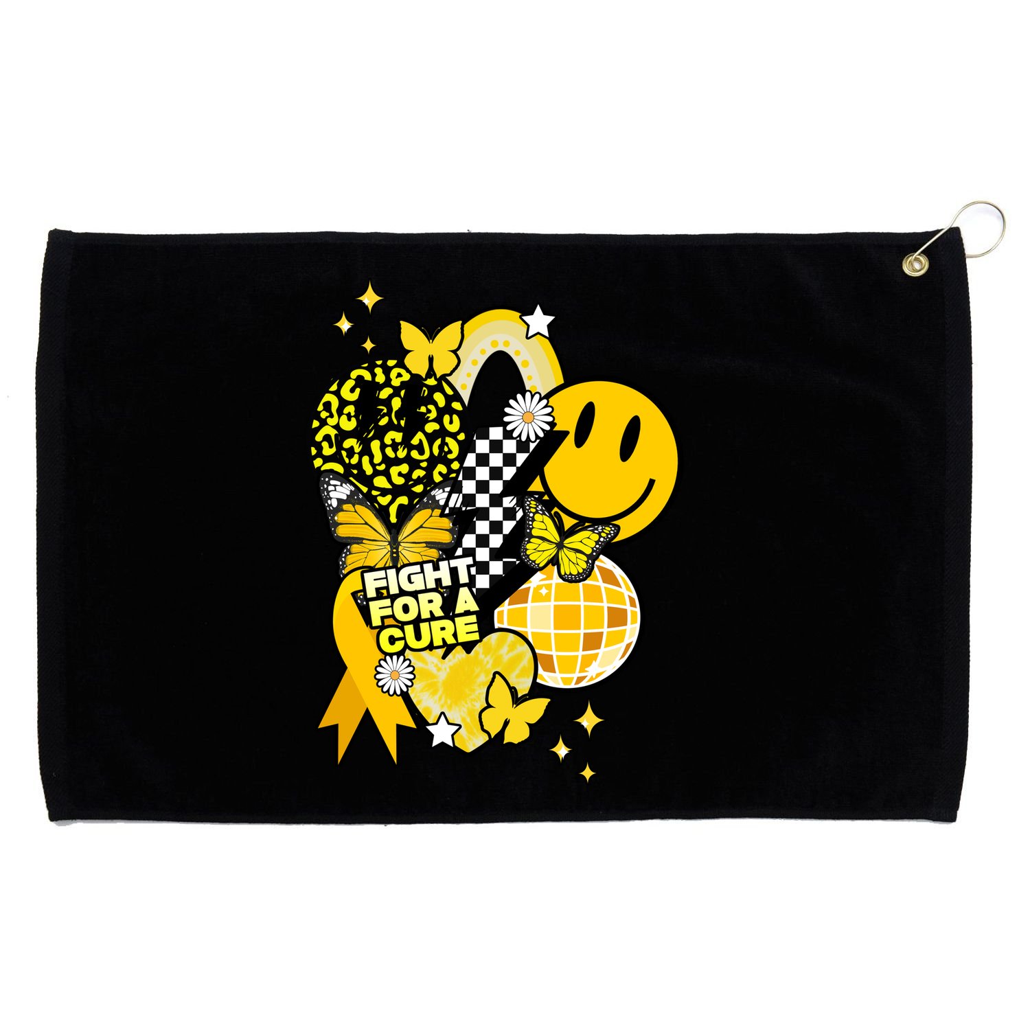 Fight For A Cure Retro Smile Face Childhood Cancer Grommeted Golf Towel