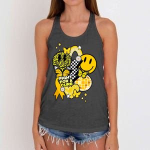 Fight For A Cure Retro Smile Face Childhood Cancer Women's Knotted Racerback Tank