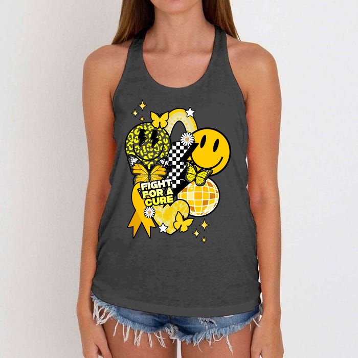 Fight For A Cure Retro Smile Face Childhood Cancer Women's Knotted Racerback Tank