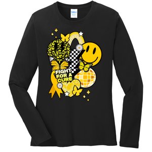 Fight For A Cure Retro Smile Face Childhood Cancer Ladies Long Sleeve Shirt