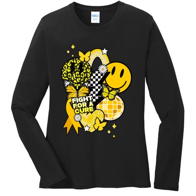 Fight For A Cure Retro Smile Face Childhood Cancer Ladies Long Sleeve Shirt