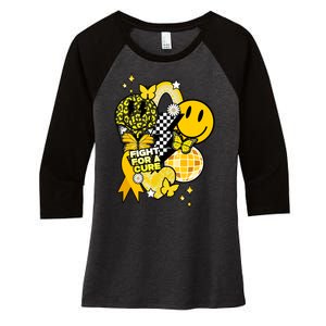 Fight For A Cure Retro Smile Face Childhood Cancer Women's Tri-Blend 3/4-Sleeve Raglan Shirt